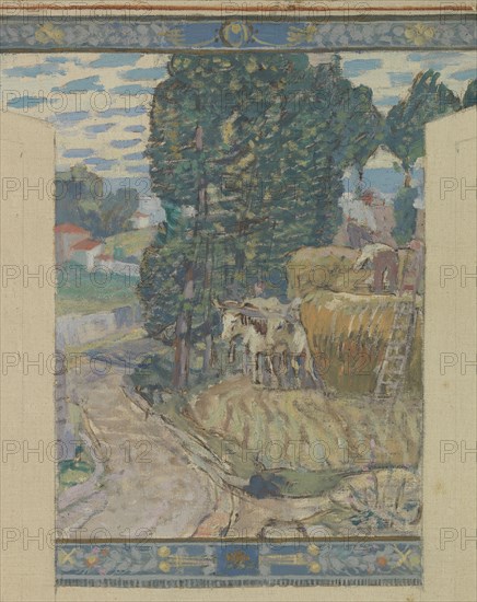 Esquisse pour la mairie de Fresnes : Paysage. Travaux des champs, 1905. Creator: Victor Menu.