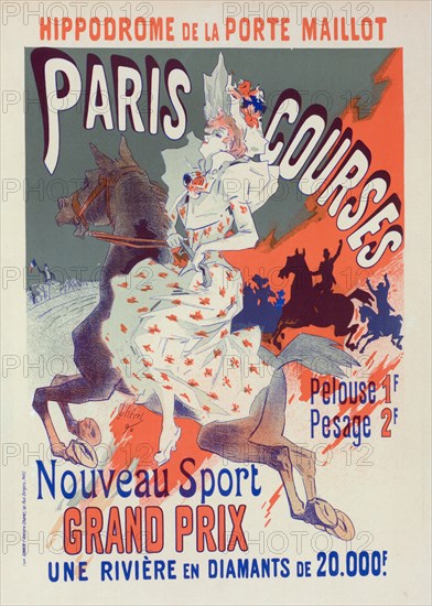 Affiche pour l'Hippodrome de la Porte-Maillot, "Paris-Courses"., c1897. Creator: Jules Cheret.