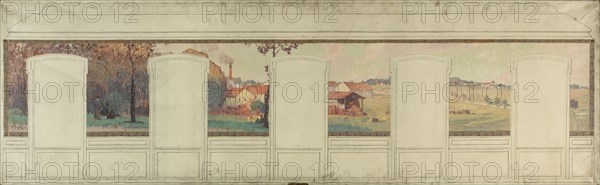 Esquisse pour la mairie de Fresnes : paysage rural en lisière de forêt, 1905. Rural landscape.