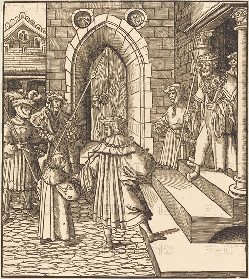 Three Men and a Boy in the Court of a Castle, to the Right Three Men on a Staircase, 1514/1516.