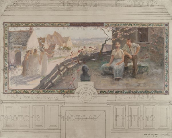 Esquisse de la mairie de Montreuil-sous-Bois : Le printemps - La jeunesse, 1892. Spring - Youth.