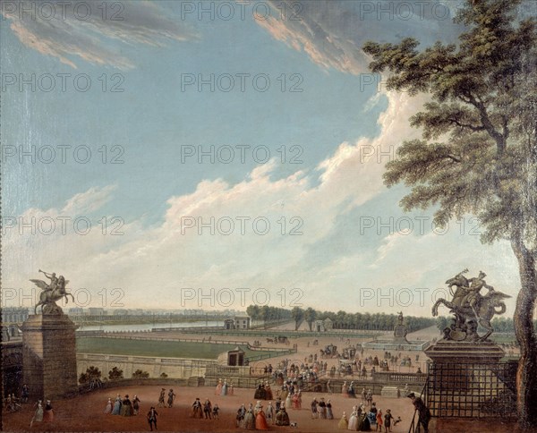 Place Louis XV and the Champs-Elysées, seen from the swing bridge, around 1780... Creator: Unknown.