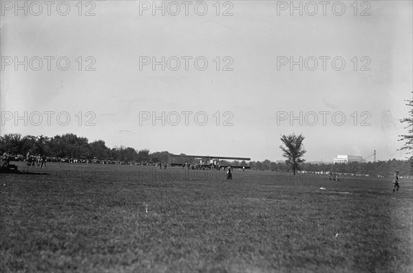 Allied Aircraft - Demonstration At Polo Grounds, Caproni Biplane, Italian, 1917. Creator: Harris & Ewing.