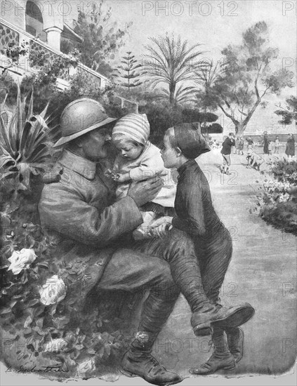 'Les Orphelins de la guerre sur la Cote D'Azur; un permissionnaire du Nord...,1916. Creator: L Sabattier.