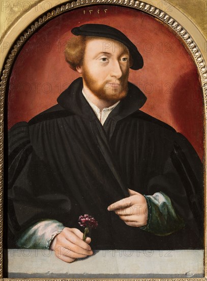 Portrait of a man with a carnation, 1535. Creator: Bruyn, Bartholomaeus (Barthel), the Elder (1493-1555).