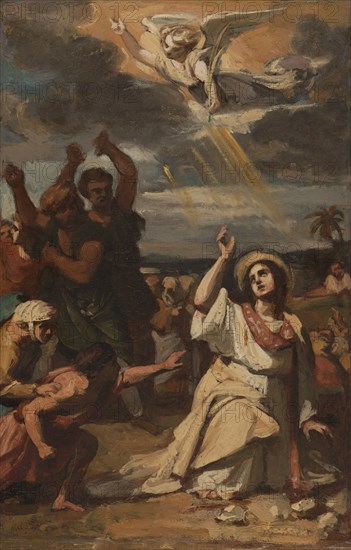 Esquisse pour l'église Notre-Dame-de-Lorette : Le martyre de saint Etienne, 1836. Creator: Auguste Couder.