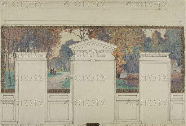 Esquisse pour la mairie de Fresnes : Paysage avec promeneurs en automne, 1905. Creator: Jean Constant Pape.