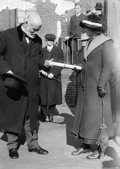 Corn Growers - Secretary Wilson Presenting Diploma To Viola Lewis of Arkansas, 1912. Creator: Harris & Ewing.