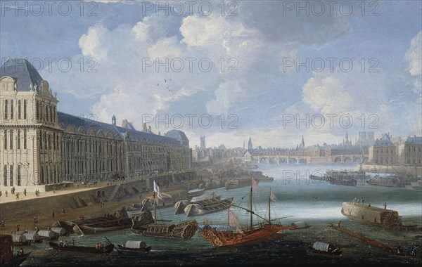 Grande Galerie of the Louvre, Pont-Neuf, the Cité, College des Quatres-Nations, around 1670. Creator: Unknown.