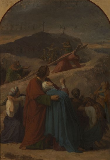 Sketch for the church of Saint-Eustache : Jesus carring the cross, the Virgin..., 1856. Creator: Emile Signol.