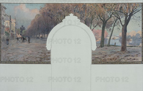 Sketch for the town hall of Asnières: banks of the Seine at Asnières, c.1901. Creator: Paul Leon Felix Schmitt.