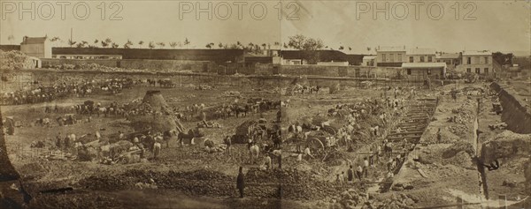 Construction site (panorama) probably showing construction of the Menilmontant..., c1860-1864. Creator: Unknown.