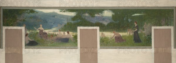 Sketch for the town hall of Bagnolet: summer landscape, young women in the meadows, 1893. Creator: Henri Rachou.