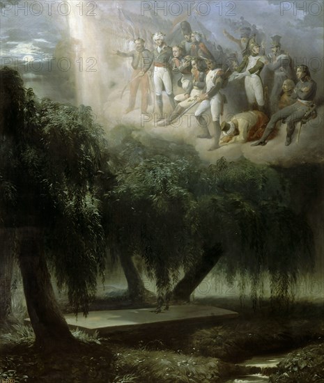 Allegory at the Tomb on Saint Helena: Napoleon's Army Mourning His Death, 1837. Creator: Alaux, Jean (1786-1864).