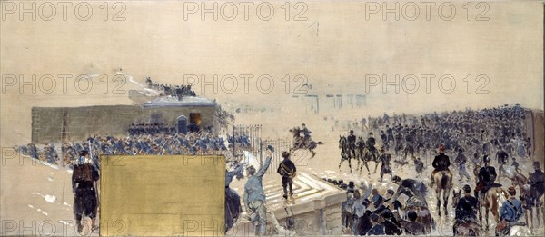 Esquisse pour le cabinet du préfet à l'Hôtel de Ville de Paris : La sortie, 1889. Creator: Adolphe Gustave Binet.