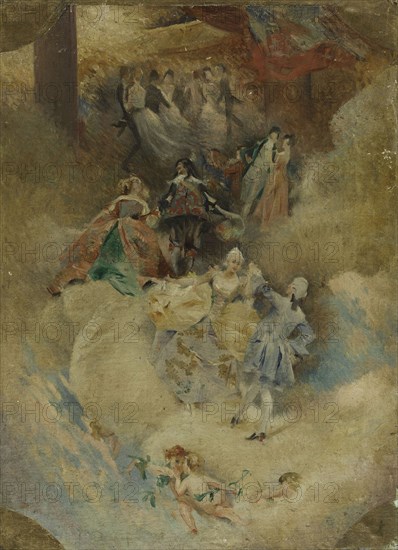 Sketch for the salle des fêtes of the Hôtel de Ville in Paris: Painting and Dance..., c.1888.  Creator: Aime Morot.