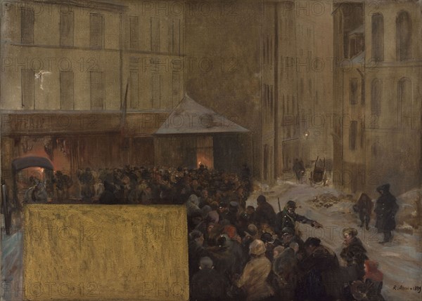 Esquisse pour l'Hôtel de Ville de Paris. Queues à la porte d'une boucherie municipale..., 1889. Creator: Raoul Arus.