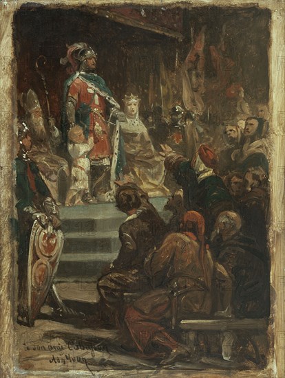 Sketch for the Hôtel de Ville, Paris : Philip II of France leaving for the Holy Land, c.1862. Creator: Adolphe Yvon.