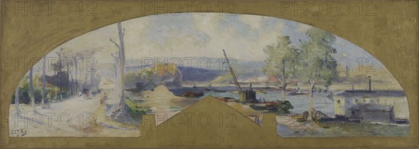 Esquisse pour la mairie d'Issy-les-Moulineaux : La Seine à Issy-les-Moulineaux, c.1901. Creator: Eugene Louis Gillot.