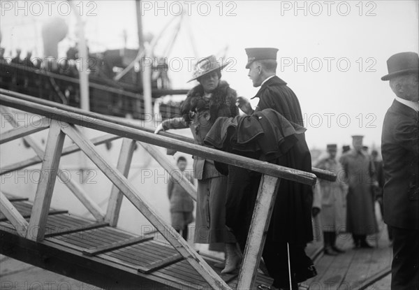 Maj. Gen. George Barnett, Commandant, U.S.M.C. with Mrs. Barnett Boarding 'Mayflower', 1917. Creator: Harris & Ewing.