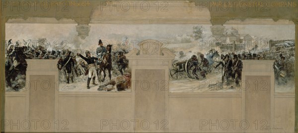 Sketch for the town hall at Pantin : Defence of Pantin in 1814 by General Compans, 1886. Creator: Francois Schommer.