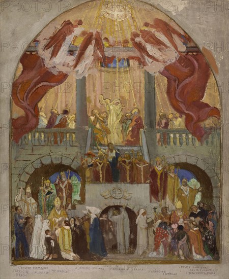 Esquisse pour l'église du Saint-Esprit (12e arr.) : La Pentecôte, l'Eglise romaine..., c.1935. Creator: Maurice Denis.