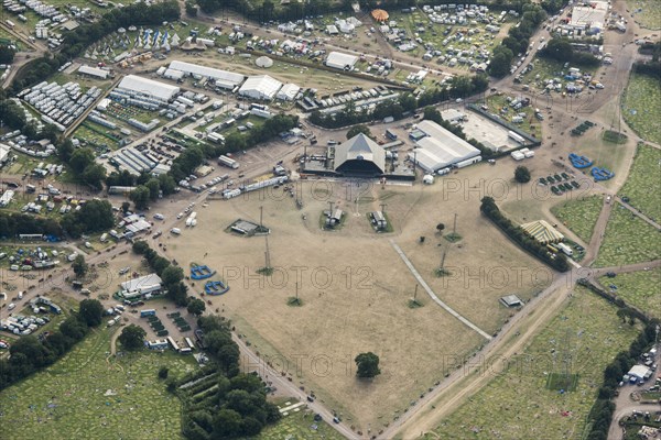 Glastonbury Festival and the Pyramid Stage, 11 days after the Festival, Pilton, Somerset, 2019. Creator: Damian Grady.