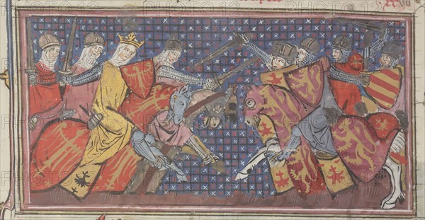 Amazons in battle. From Speculum historiale by Vincent de Beauvais, 1334. Creator: Maître de Fauvel (active 1314-1340).