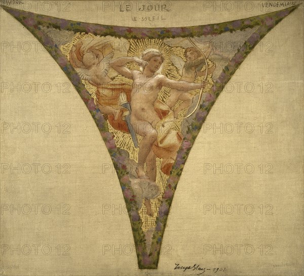 Esquisse pour l'escalier des fêtes de l'Hôtel de Ville - Le Jour - le Soleil ; Messidor..., 1901. Creator: Joseph Blanc.