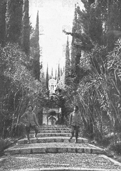 'L'Achilleion, transforme en ambulance, est confie a la garde de nos alpins; allee en..., c1916. Creator: Robert Vaucher.