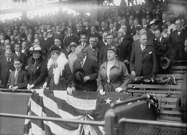 President Woodrow Wilson and wife Ellen Axson Wilson, Mrs. Willoughby S Chesley, Baseball, 1917. Creator: Harris & Ewing.