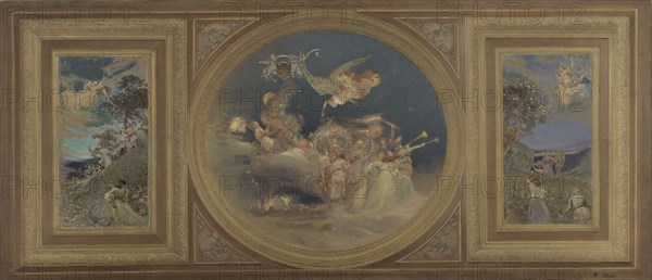 Sketch for the dining room in the Hôtel de Ville, Paris : allegorical figures..., c.1891.  Creator: Eugene Martial Simas.