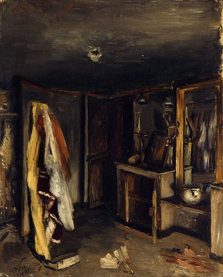 Une loge d'artiste à l'Opéra-Comique, après l'incendie du 15 mai 1887, place Boieldieu, 2ème.. Creator: Henri-Martin Vos.