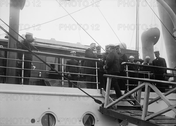 Allied Commission To U.S. Boarding Mayflower For Trip To Mount Vernon: Daniels on board..., 1917. Creator: Harris & Ewing.