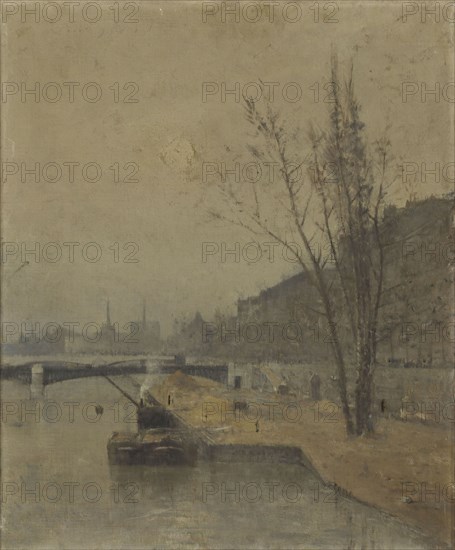 Esquisse pour la galerie des Tourelles nord de l'Hôtel de Ville de Paris : La Seine au..., c.1890. Creator: Rene Billotte.