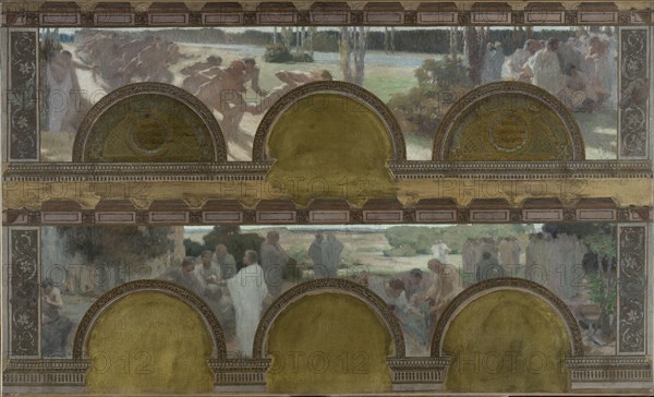 Esquisse pour le salon d'entrée nord de l'Hôtel de Ville de Paris : Les exercices physiques..., 1892 Creator: Henri Bonis.