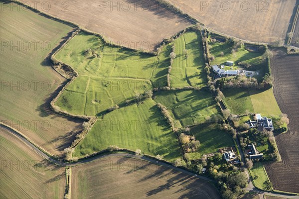 Deserted medieval settlement of Frisby and associated ridge and furrow, near Billesdon, Leics, 2020. Creator: Damian Grady.