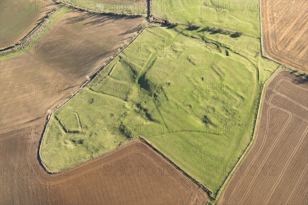 Deserted medieval village of Whatborough showing as earthworks, near Halstead, Leicestershire, 2020. Creator: Damian Grady.