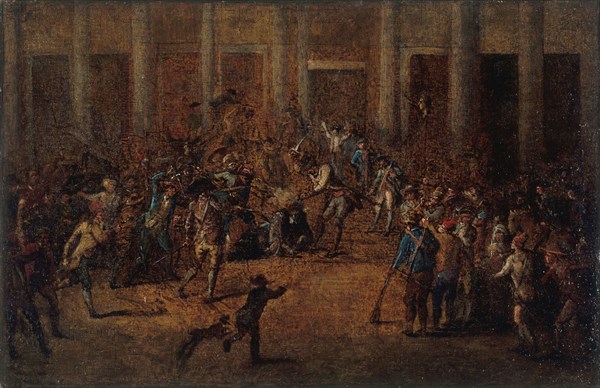 La mort de Flesselles, prévôt des marchands, devant l'Hôtel de Ville, le 14 juillet 1789. Creator: Jean-Baptiste Lallemand.