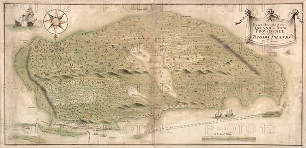 Map of the island of New Providence one of the Bahamas Islands in the West Indies, Mid 18th cen. Creator: Anonymous master.