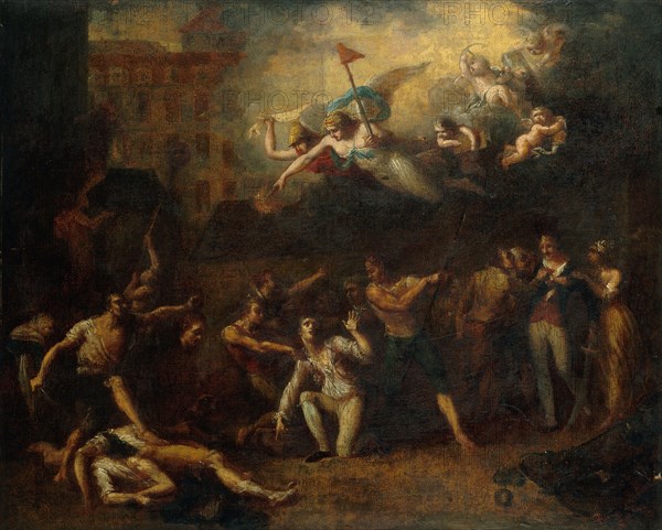 Mort de M. de Pelleport qui s'interposait pour sauver M. de Losme, officier de la..., c1784-1794. Creator: Charles Thevenin.