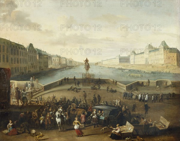 The Seine seen from the Pont-Neuf, around 1665, current 1st arrondissement. Statue..., c1665-1669. Creator: Hendrik Mommers.