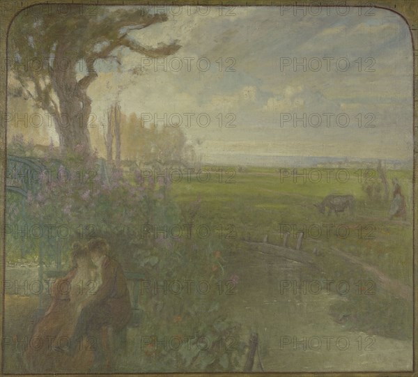 Esquisse pour la salle des mariages de la mairie de Romainville : paysage avec un...c.1904-1907. Creator: Jean Joseph Enders.