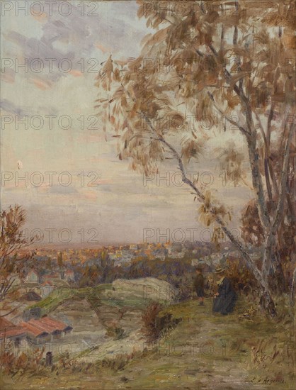 Esquisse pour la salle des mariages de la mairie de Villemomble : Paysage : les hauteurs..., 1902. Creator: Eugène d'Argence.