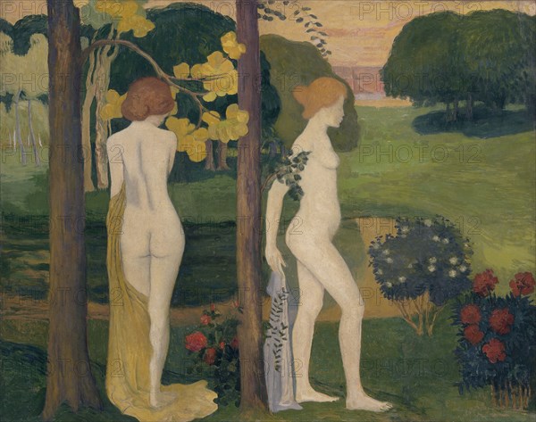 Deux nus dans un paysage (recto) - Deux femmes en chapeau et étude de paysage (verso), c.1890 - 1900 Creator: Aristide Maillol.