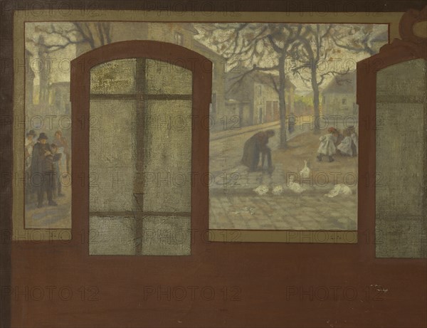 Esquisse pour la mairie de Fresnes : Sur le plateau, Une place de Fresnes. Les carrières..., 1905. Creator: Jean Joseph Enders.