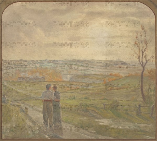 Esquisse pour la salle des mariages de la mairie de Romainville : Paysage avec un..., c.1904-1907. Creator: Jean Joseph Enders.