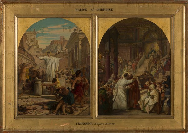 Esquisse pour l'église Saint-Ambroise : saint Augustin, au concile de Carthage..., c.1873-1875. Creator: Jules Eugene Lenepveu.