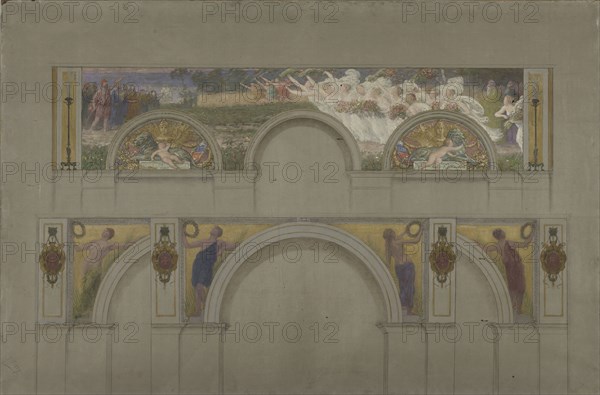 Esquisse pour les salons d'entrée de l'Hôtel de Ville de Paris : Scène antique, le triomphe..., 1892 Creator: Jules-Jean Ferry.