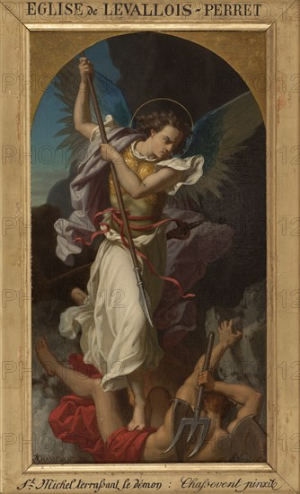 Esquisse pour l'église de Levallois-Perret : saint Michel terrassant le Démon, 1873. Creator: Gustave Adolphe Chassevent-Bacques.